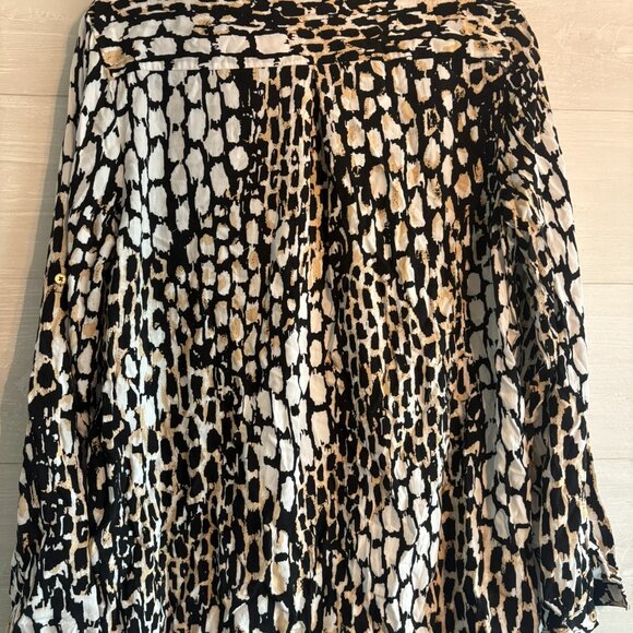 Calvin Klein Black Beige Animal Print Long Roll Tab Sleeves Buttons Up Shirt - Picture 5 of 7